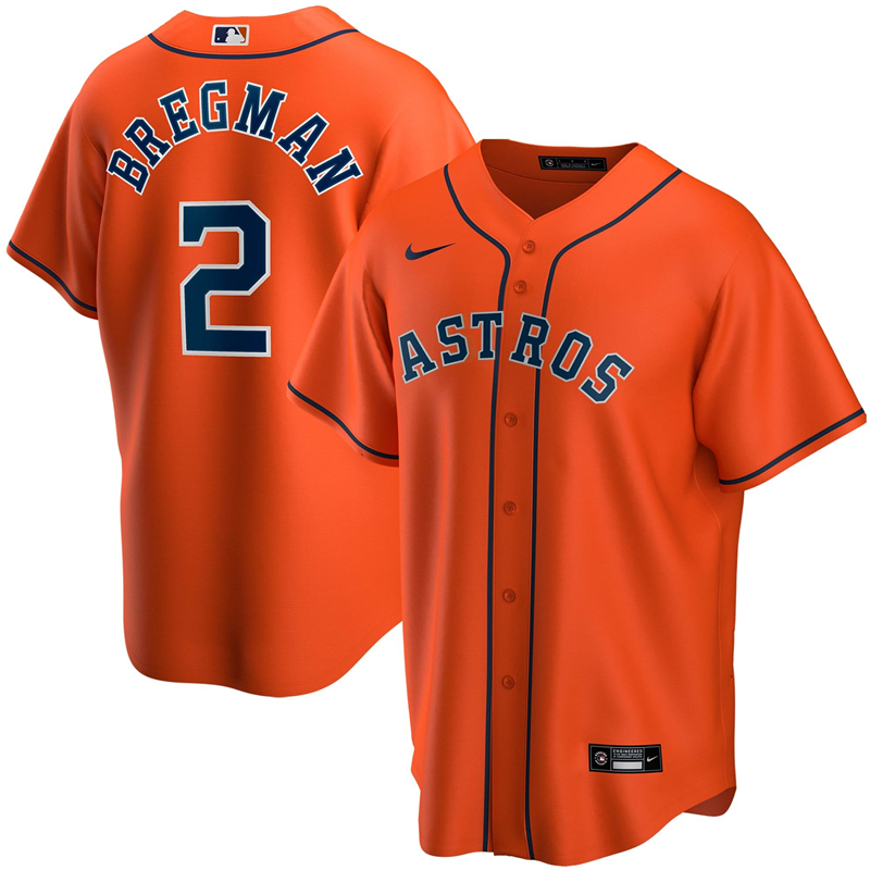 2020 MLB Men Houston Astros #2 Alex Bregman Nike Orange Alternate 2020 Replica Player Jersey 1